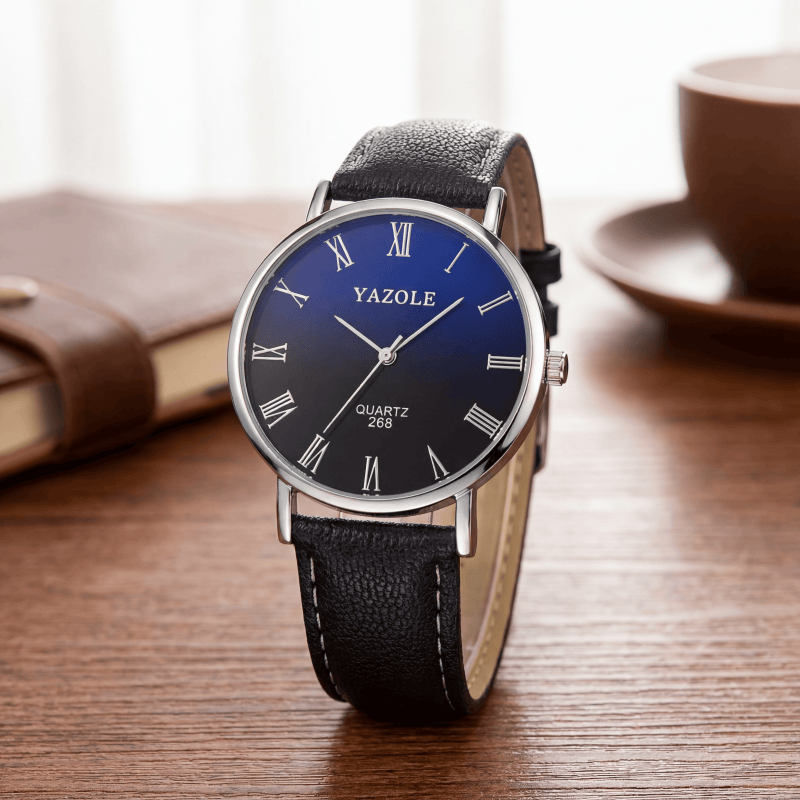Leather Watch Band Men - ساعات يازول الكوارتز البسيطة للرجال، رفيعة