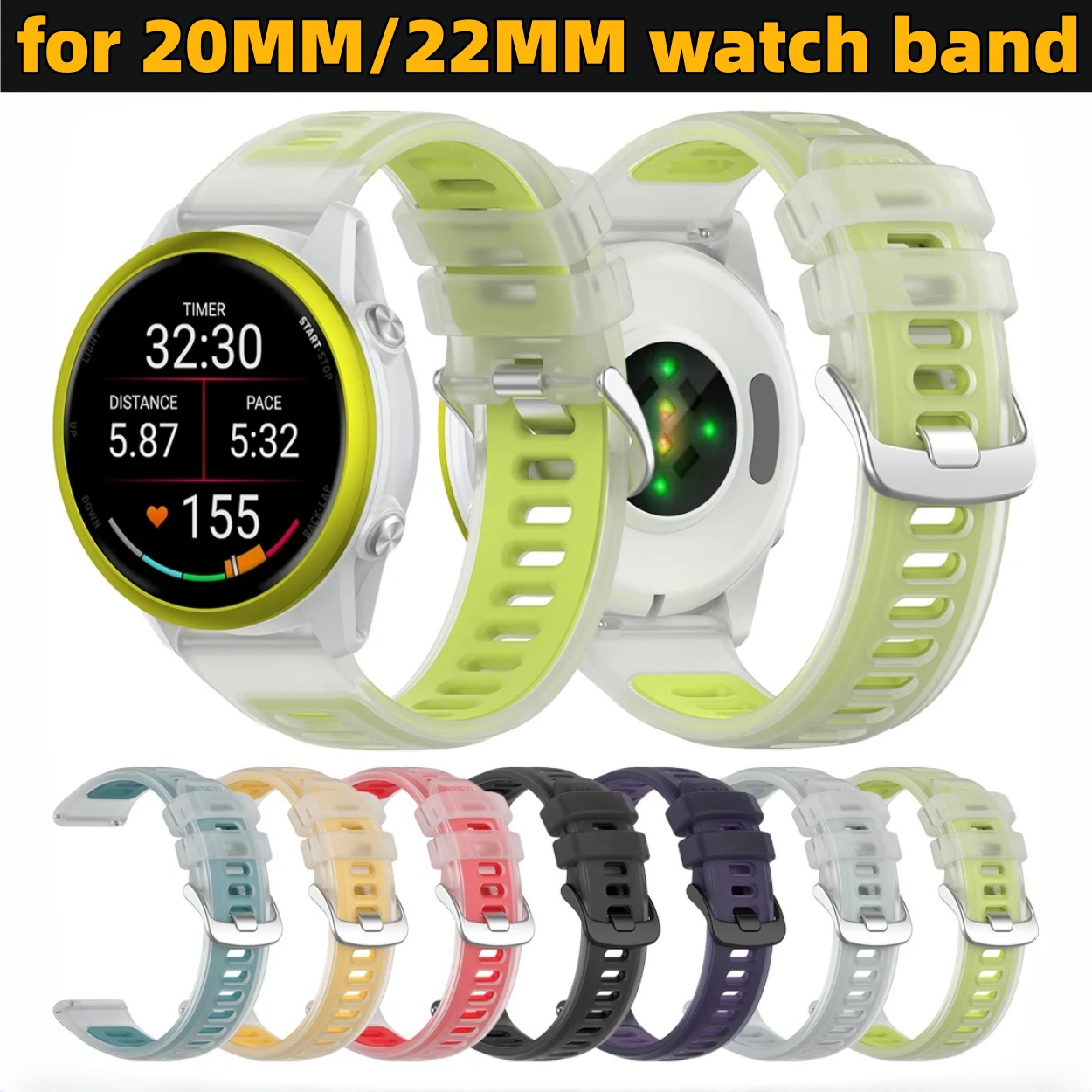 Silicone Watch Band 22Mm - حزام سيليكون شفاف ثنائي اللون 22