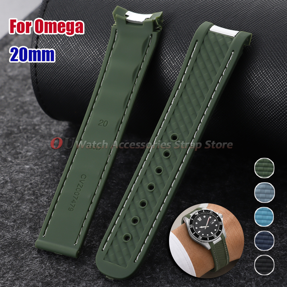 Omega Watch Seamaster - حزام ساعة سيليكون منحني الأطراف 20
