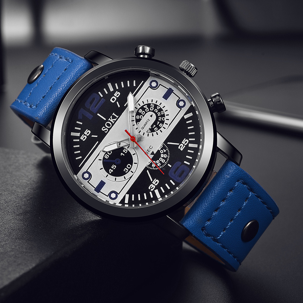 Leather Watch Band Men - ساعة رجالية أنيقة بحزام جلدي بني،
