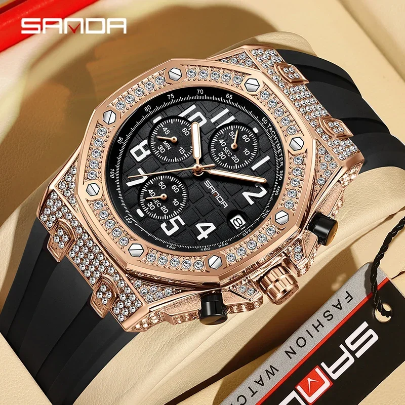 Rubber Strap Diver - ساعة كوارتز رجالية SANDA 7026، ساعة