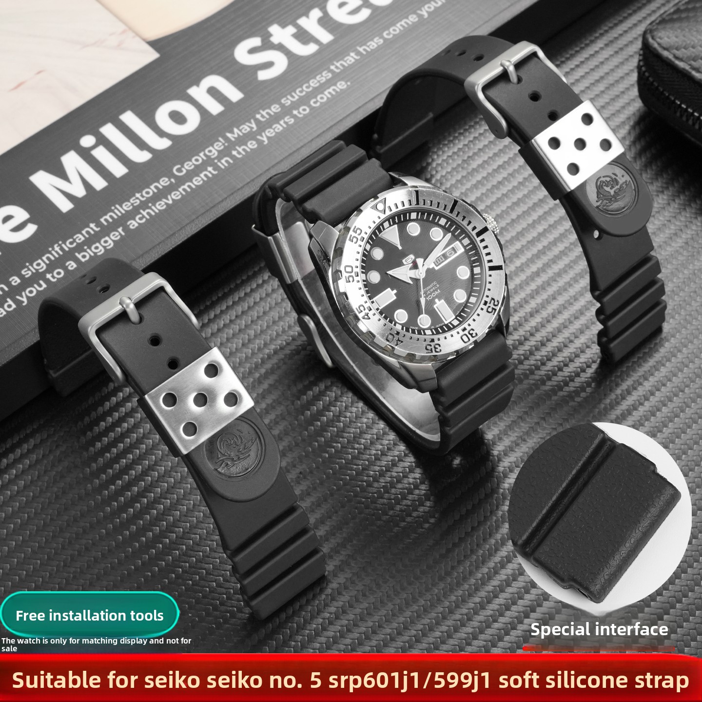 Seiko Watch 5 Sports - 22 مللي متر حزام ساعة سيليكون