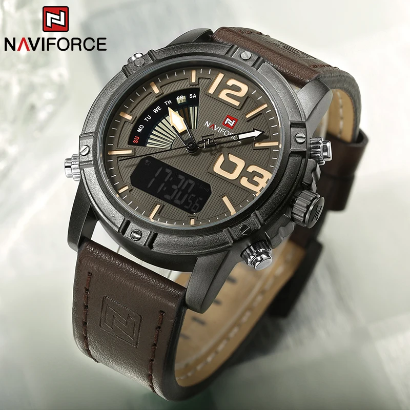 NAVIFORCE العلامة التجارية الأ - مراجعة Leather Watch Band Men وسعره
