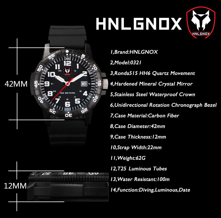 Hnlgnox رجالي الطيار الساعات ا - مراجعة Rubber Strap Diver وسعره
