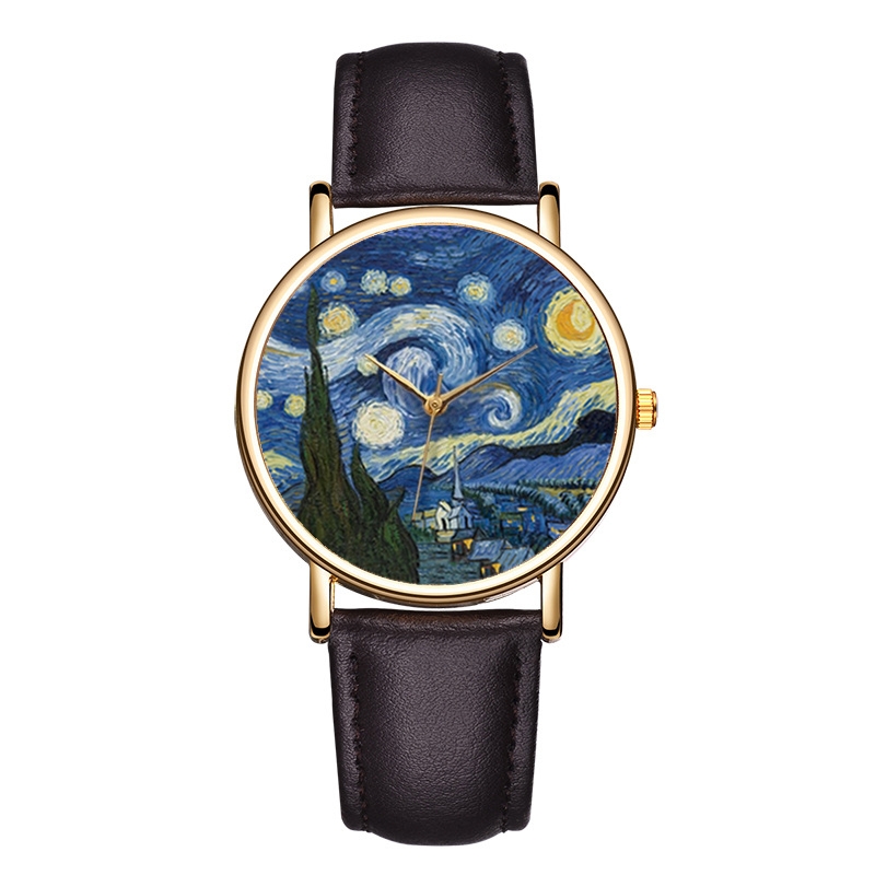ساعات يد بتصميم لوحة فان جوخ ل - مراجعة Leather Watch Band Men وسعره